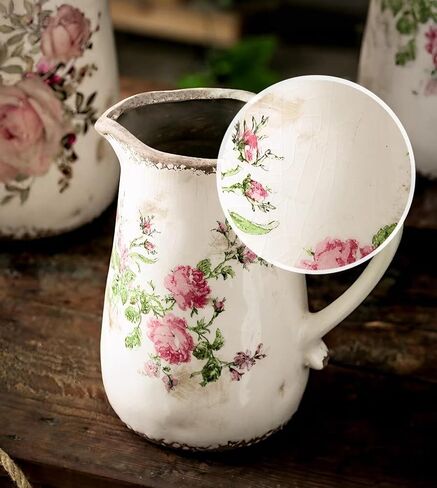 Ceramic Rustic Farmhouse Pitcher - Vase, Distressed Decorative Large Vase for Home Decor, Kitchen, Bedroom Office Living Room, Bathroom Coffee Table Centerpiece Decoration, Mantle & Shelf Decor in Kuwait