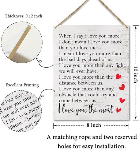 ديكور المنزل لوحة خشبية لافتة معلقة على الحائط، عندما أقول أنا أحبك أكثر، هدية اقتباس رومانسية لها، لافتة معلقة خشبية لباب الديكور (قطعة واحدة)، هدية فنية للعطلات لغرفة نوم الحمام في المزرعة - 10 in Kuwait