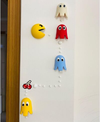 Retro Arcade Inspired Wall Decor Set - 3D Printed Game Characters and Cherry 3"retro arcade wall decoration fan art 5 figures RETRO gaming 80's decoration mancave signage home office in Saudi Arabia