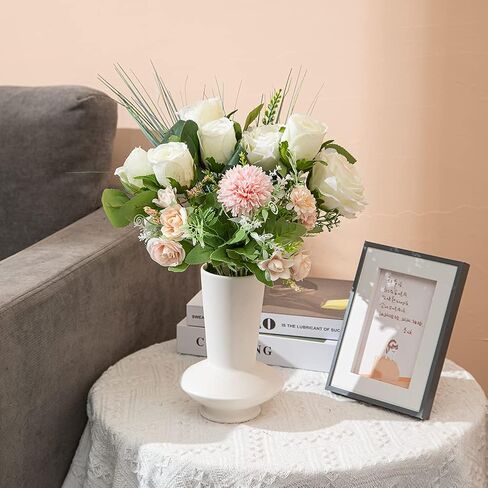 White Ceramic Vase Nordic Minimalist Style Decor for Countertop Center Dresser Kitchen Living Room Home Decor White Matte Abstract Vase (White 666) in Saudi Arabia