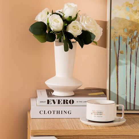 White Ceramic Vase Nordic Minimalist Style Decor for Countertop Center Dresser Kitchen Living Room Home Decor White Matte Abstract Vase (White 666) in Saudi Arabia