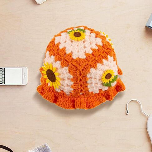 Women Crochet Hat Floral Crochet Bucket Hat Knitted Hats Fish Hat Travel Outdoor Handmade Knit Hats Fishing Hat Beach Hat in Saudi Arabia