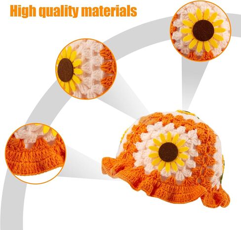 Women Crochet Hat Floral Crochet Bucket Hat Knitted Hats Fish Hat Travel Outdoor Handmade Knit Hats Fishing Hat Beach Hat in Saudi Arabia