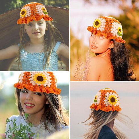 Women Crochet Hat Floral Crochet Bucket Hat Knitted Hats Fish Hat Travel Outdoor Handmade Knit Hats Fishing Hat Beach Hat in Saudi Arabia