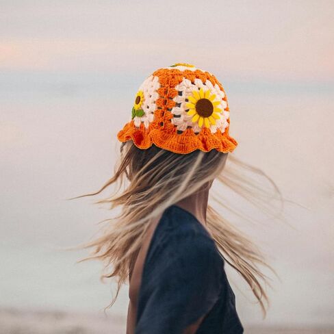 Women Crochet Hat Floral Crochet Bucket Hat Knitted Hats Fish Hat Travel Outdoor Handmade Knit Hats Fishing Hat Beach Hat in Saudi Arabia