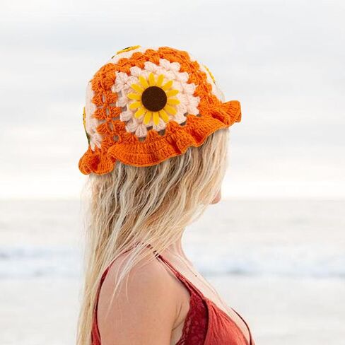 Women Crochet Hat Floral Crochet Bucket Hat Knitted Hats Fish Hat Travel Outdoor Handmade Knit Hats Fishing Hat Beach Hat in Saudi Arabia