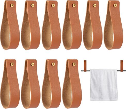 10 قطع من iayokocc خطافات حائط من الجلد الصناعي، جلد صناعي مقاس 0.98 × 4.7 بوصة، حامل على الحائط مع حلقات تثبيت على الحائط للحمام وغرفة النوم ومستلزمات رف مناشف المطبخ، بني in Kuwait