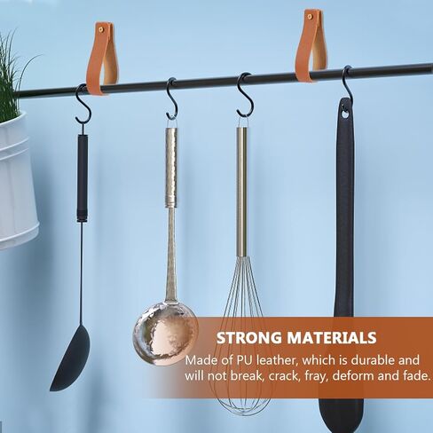 10 قطع من iayokocc خطافات حائط من الجلد الصناعي، جلد صناعي مقاس 0.98 × 4.7 بوصة، حامل على الحائط مع حلقات تثبيت على الحائط للحمام وغرفة النوم ومستلزمات رف مناشف المطبخ، بني in Kuwait