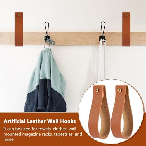 10 قطع من iayokocc خطافات حائط من الجلد الصناعي، جلد صناعي مقاس 0.98 × 4.7 بوصة، حامل على الحائط مع حلقات تثبيت على الحائط للحمام وغرفة النوم ومستلزمات رف مناشف المطبخ، بني in Kuwait