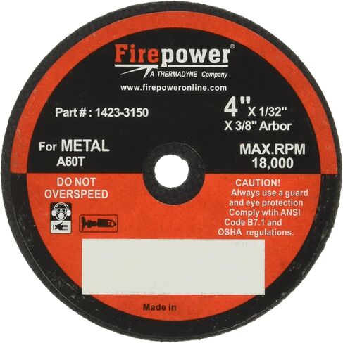 Firepower 1423-3182 Type 1 Abrasive Cut-Off Wheel for Metal, 4-Inch Diameter, 1/32-Inch Width with 3/8-Inch Hole, 5-Pack in Saudi Arabia
