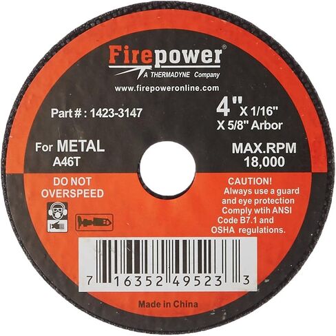 Firepower 1423-3182 Type 1 Abrasive Cut-Off Wheel for Metal, 4-Inch Diameter, 1/32-Inch Width with 3/8-Inch Hole, 5-Pack in Saudi Arabia