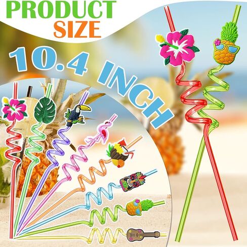 Hawaiian Luau Party Favor Drinking Straws (24 Pcs) Summer Beach Pool Birthday Party Supplies Reusable Plastic Drink Straw for Tropical Luau Party (2 Pcs Cleaning Brushes inside)… in Saudi Arabia