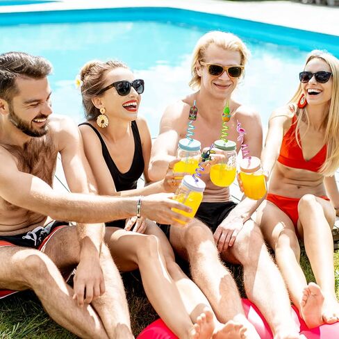 Hawaiian Luau Party Favor Drinking Straws (24 Pcs) Summer Beach Pool Birthday Party Supplies Reusable Plastic Drink Straw for Tropical Luau Party (2 Pcs Cleaning Brushes inside)… in Saudi Arabia