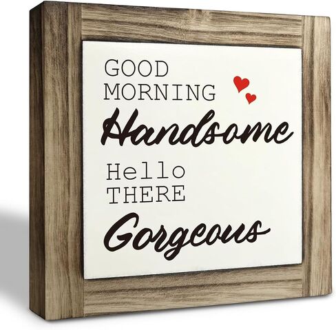 Inspirational Wood Signs, Home Decor, Box Wood Plaques Desk Décor, Bathroom Decor, Farmhouse Style Home Table Decor, Bedroom Decor, Wedding Decor, Good Morning Handsome Hello There Gorgeous in Saudi Arabia