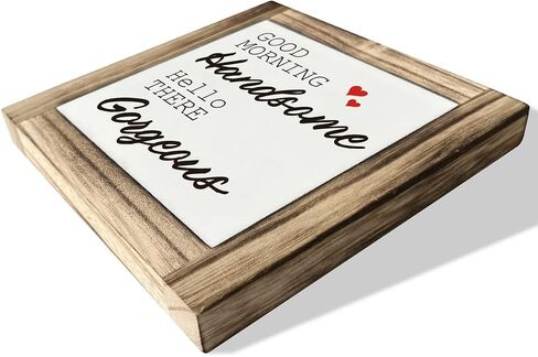 Inspirational Wood Signs, Home Decor, Box Wood Plaques Desk Décor, Bathroom Decor, Farmhouse Style Home Table Decor, Bedroom Decor, Wedding Decor, Good Morning Handsome Hello There Gorgeous in Saudi Arabia