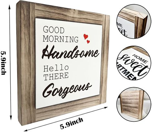 Inspirational Wood Signs, Home Decor, Box Wood Plaques Desk Décor, Bathroom Decor, Farmhouse Style Home Table Decor, Bedroom Decor, Wedding Decor, Good Morning Handsome Hello There Gorgeous in Saudi Arabia