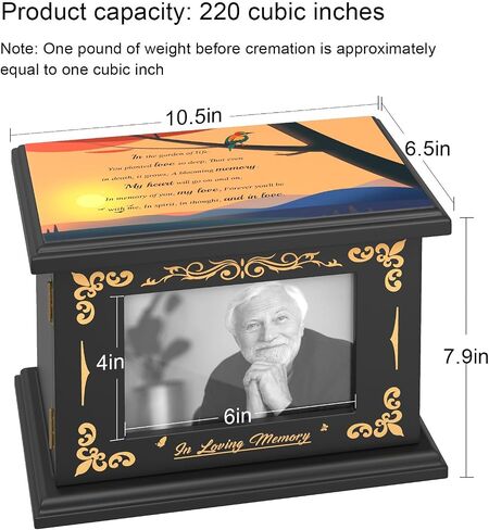 Wooden Cremation Urns for Human Ashes Adult Male Female, Funeral Decorative Photo Frame Urns Casket and Box for Ashes Women Men Child, Hummingbird Memorial Burial Urns for Ashes, Holds 220 Cubic Inch in Saudi Arabia