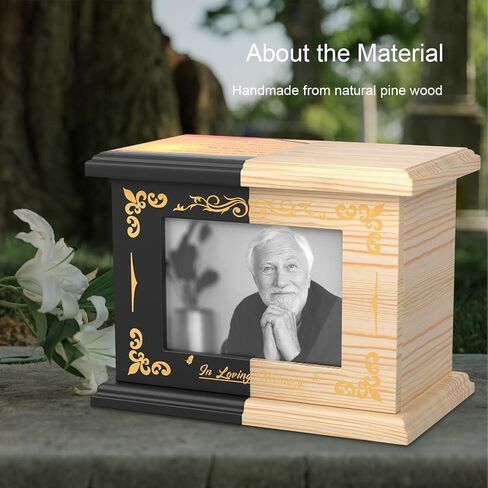 Wooden Cremation Urns for Human Ashes Adult Male Female, Funeral Decorative Photo Frame Urns Casket and Box for Ashes Women Men Child, Hummingbird Memorial Burial Urns for Ashes, Holds 220 Cubic Inch in Saudi Arabia