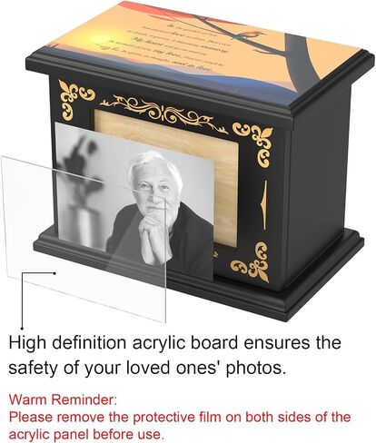 Wooden Cremation Urns for Human Ashes Adult Male Female, Funeral Decorative Photo Frame Urns Casket and Box for Ashes Women Men Child, Hummingbird Memorial Burial Urns for Ashes, Holds 220 Cubic Inch in Saudi Arabia