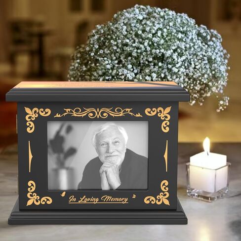 Wooden Cremation Urns for Human Ashes Adult Male Female, Funeral Decorative Photo Frame Urns Casket and Box for Ashes Women Men Child, Hummingbird Memorial Burial Urns for Ashes, Holds 220 Cubic Inch in Saudi Arabia