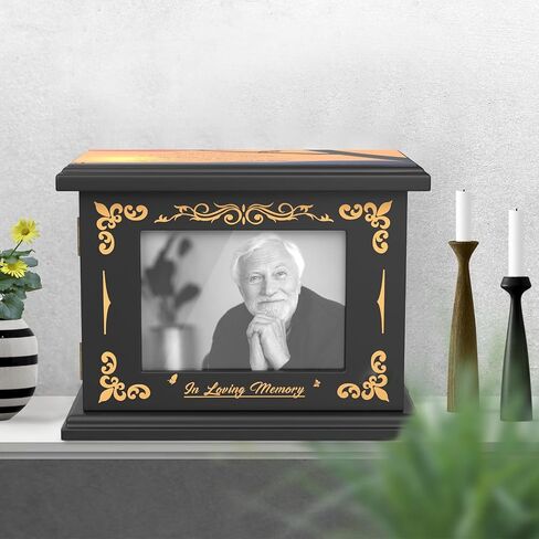 Wooden Cremation Urns for Human Ashes Adult Male Female, Funeral Decorative Photo Frame Urns Casket and Box for Ashes Women Men Child, Hummingbird Memorial Burial Urns for Ashes, Holds 220 Cubic Inch in Saudi Arabia