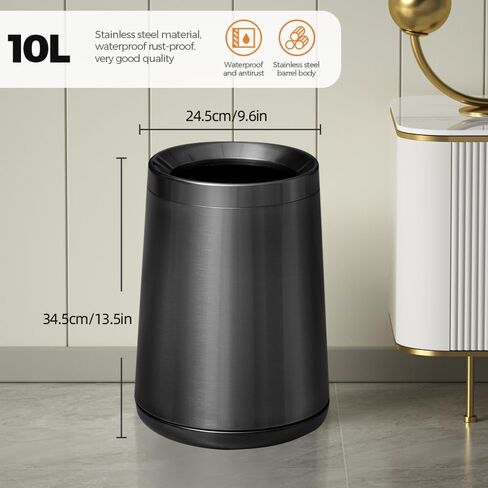 10L/2.6GAL Gold Trash Can,Stainless Steel Brass Trash Can,Conical Garbage Can with Top Opening,Morden Garbage Can for Bathroom,Kitchen,Bedroom,Office,Hotel (Z-10L Black Gold) in Saudi Arabia