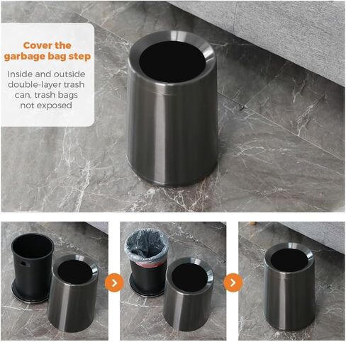 10L/2.6GAL Gold Trash Can,Stainless Steel Brass Trash Can,Conical Garbage Can with Top Opening,Morden Garbage Can for Bathroom,Kitchen,Bedroom,Office,Hotel (Z-10L Black Gold) in Saudi Arabia
