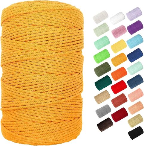 3mm 220 Yards Macrame Cord, BYWORLD 200m Cotton Rope Twine String,100% Natural Colored Macrame Rope for Macrame Kit, Plant Hangers, Wall Hanging, Christmas or Wedding Decorative(Beige Yellow) in Kuwait