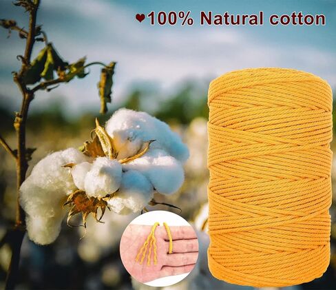 3mm 220 Yards Macrame Cord, BYWORLD 200m Cotton Rope Twine String,100% Natural Colored Macrame Rope for Macrame Kit, Plant Hangers, Wall Hanging, Christmas or Wedding Decorative(Beige Yellow) in Kuwait