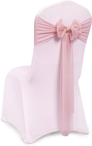 MDS pack of 50 Chiffon chair sashes bows for wedding Events Supplies, Decorations for Birthday Parties, Graduations, Engagements, Chair sashes fits Banquet chair cover tie backs band - Dusty Rose in Kuwait