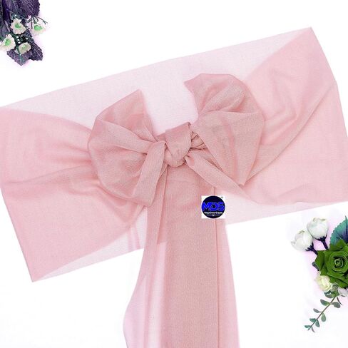 MDS pack of 50 Chiffon chair sashes bows for wedding Events Supplies, Decorations for Birthday Parties, Graduations, Engagements, Chair sashes fits Banquet chair cover tie backs band - Dusty Rose in Kuwait