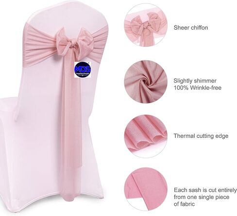 MDS pack of 50 Chiffon chair sashes bows for wedding Events Supplies, Decorations for Birthday Parties, Graduations, Engagements, Chair sashes fits Banquet chair cover tie backs band - Dusty Rose in Kuwait