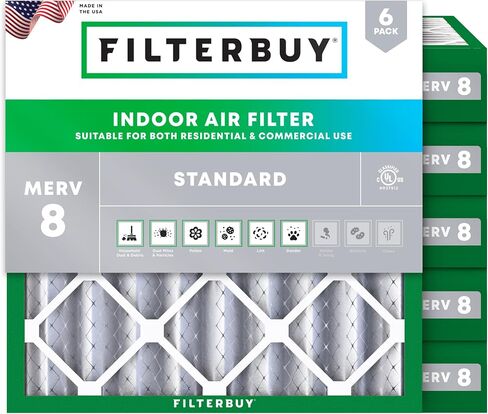 فلتر هواء Filterbuy 24x24x4 MERV 8 Dust Defense (6 عبوات)، استبدال مرشحات هواء فرن HVAC AC المطوية (الحجم الفعلي: 23.38 × 23.38 × 3.63 بوصة) in Saudi Arabia