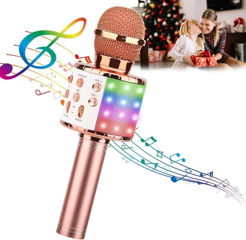 ShinePick Karaoke Microphone, 4 in 1 Wireless Microphone with LED Lights Handheld Portable Karaoke Machine, Home KTV Player, Compatible with Android & iOS Devices(Black) in Kuwait