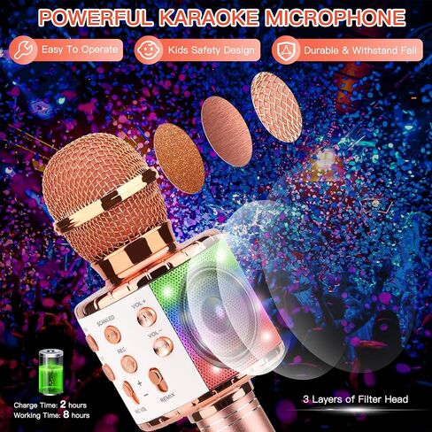 ShinePick Karaoke Microphone, 4 in 1 Wireless Microphone with LED Lights Handheld Portable Karaoke Machine, Home KTV Player, Compatible with Android & iOS Devices(Black) in Kuwait
