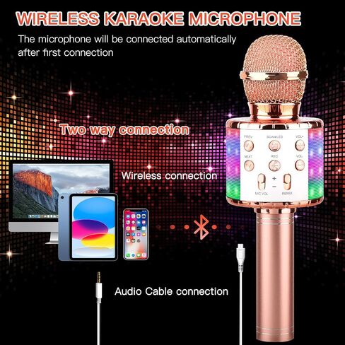 ShinePick Karaoke Microphone, 4 in 1 Wireless Microphone with LED Lights Handheld Portable Karaoke Machine, Home KTV Player, Compatible with Android & iOS Devices(Black) in Kuwait