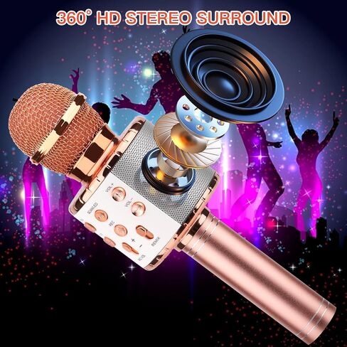 ShinePick Karaoke Microphone, 4 in 1 Wireless Microphone with LED Lights Handheld Portable Karaoke Machine, Home KTV Player, Compatible with Android & iOS Devices(Black) in Kuwait