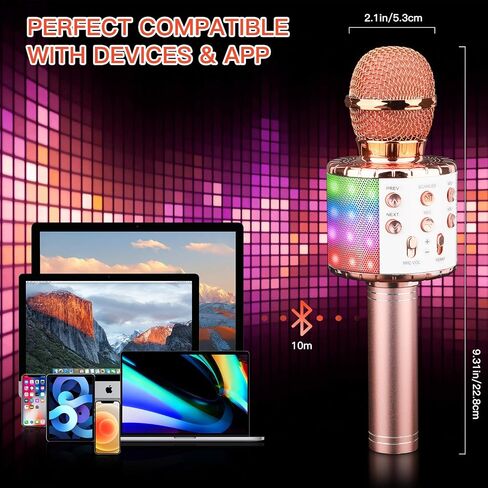 ShinePick Karaoke Microphone, 4 in 1 Wireless Microphone with LED Lights Handheld Portable Karaoke Machine, Home KTV Player, Compatible with Android & iOS Devices(Black) in Kuwait
