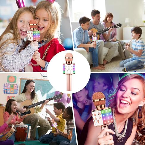 ShinePick Karaoke Microphone, 4 in 1 Wireless Microphone with LED Lights Handheld Portable Karaoke Machine, Home KTV Player, Compatible with Android & iOS Devices(Black) in Kuwait