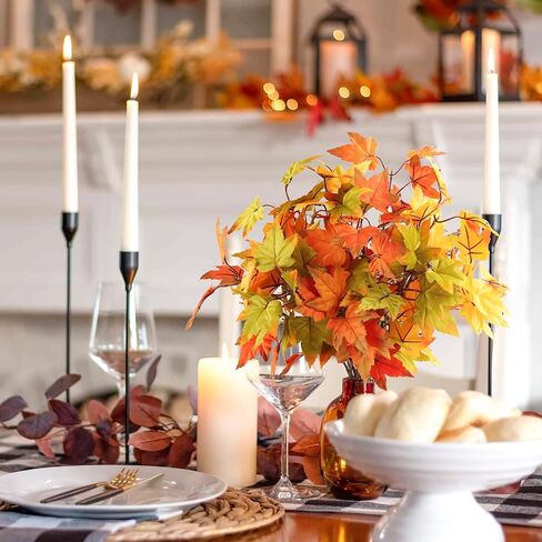 Fall Stems with Maple Leaves, Fall Decor Indoor in Vase, Artificial 6Pcs Fake Leaf Branches Decoration, Green Yellow Orange-red Faux Foliage for Home Kitchen Farmhouse Thanksgiving Harvest Fireplace in Saudi Arabia