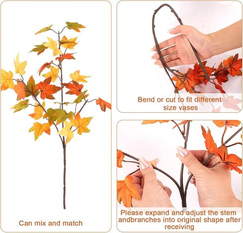 Fall Stems with Maple Leaves, Fall Decor Indoor in Vase, Artificial 6Pcs Fake Leaf Branches Decoration, Green Yellow Orange-red Faux Foliage for Home Kitchen Farmhouse Thanksgiving Harvest Fireplace in Saudi Arabia