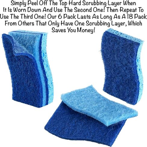 Homie 3X Longer Lasting Scrub Sponges, 3 Zero Scratch Kitchen Sponges for Washing Dishes and Cleaning The Kitchen and Bath, Non-Scratch Sponge Safe for Non-Stick Cookware in Saudi Arabia