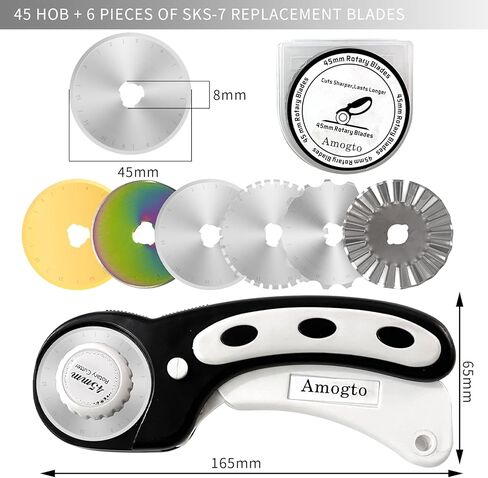 Amogto Rotary Cutter for Fabric, 45mm Fabric Cutter with 3pcs Rotary Cutter Blades, Ergonomic Quilting Supplies Tool for Leather, Crafting, Sewing, Quilting, Fabric Cutter Wheel for Left & Right Hand in Kuwait