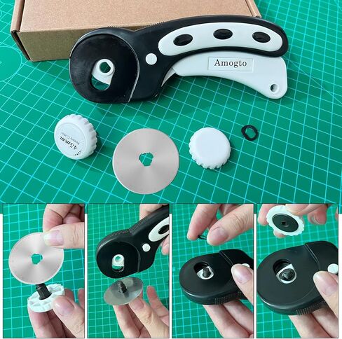 Amogto Rotary Cutter for Fabric, 45mm Fabric Cutter with 3pcs Rotary Cutter Blades, Ergonomic Quilting Supplies Tool for Leather, Crafting, Sewing, Quilting, Fabric Cutter Wheel for Left & Right Hand in Kuwait