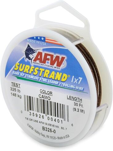 American Fishing Wire Surfstrand, Bare 1x7 Stainless Steel Leader Wire, 90 lb Test, 0.024" Diameter, Bright, 30 ft in Saudi Arabia