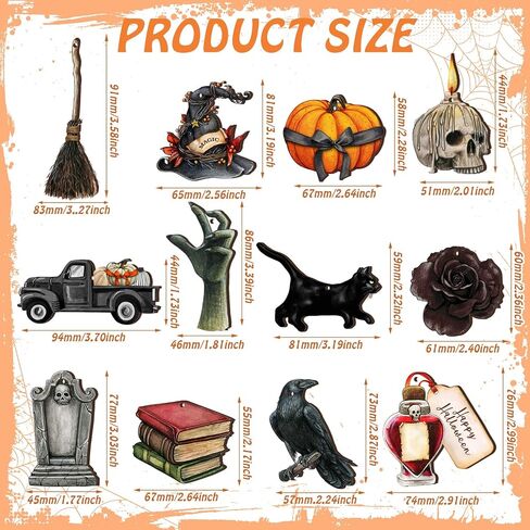 Maitys 36 Pcs Halloween Wood Ornaments for Tree Vintage Halloween Decorations Skull Cat Pumpkin Hanging Signs Witch Hat Halloween Wood Cutouts Gothic Halloween Decor for Home Christmas Tree in Saudi Arabia