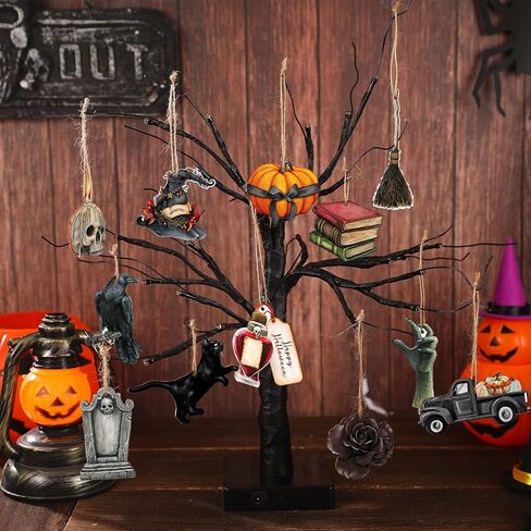 Maitys 36 Pcs Halloween Wood Ornaments for Tree Vintage Halloween Decorations Skull Cat Pumpkin Hanging Signs Witch Hat Halloween Wood Cutouts Gothic Halloween Decor for Home Christmas Tree in Saudi Arabia