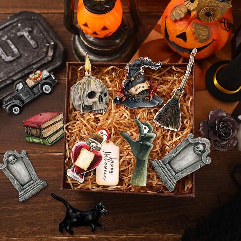 Maitys 36 Pcs Halloween Wood Ornaments for Tree Vintage Halloween Decorations Skull Cat Pumpkin Hanging Signs Witch Hat Halloween Wood Cutouts Gothic Halloween Decor for Home Christmas Tree in Saudi Arabia