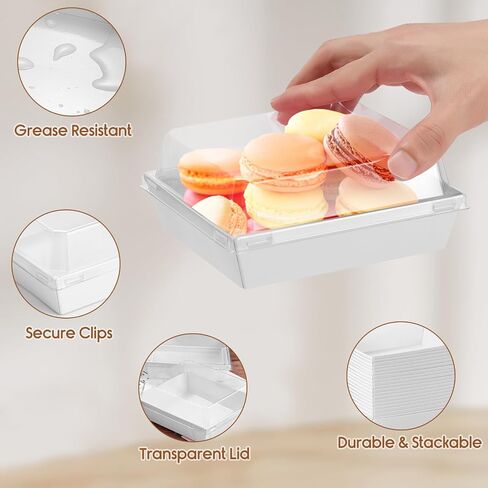 Charcuterie Boxes with Clear Lids 100 Pack, Square Disposable Paper Bakery Boxes, Food Containers to Go for Strawberries, Cupcakes, Desserts, Donuts, Party, Wedding, Outdoors and Home Use (White) in Kuwait