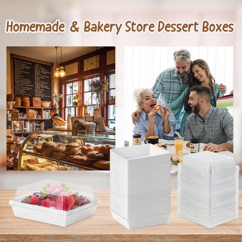 Charcuterie Boxes with Clear Lids 100 Pack, Square Disposable Paper Bakery Boxes, Food Containers to Go for Strawberries, Cupcakes, Desserts, Donuts, Party, Wedding, Outdoors and Home Use (White) in Kuwait